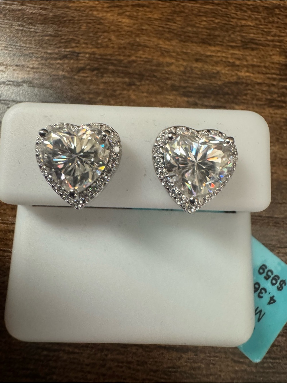 4.36 ct Moissanite Heart Shaped Halo Stud Earrings - Silver White